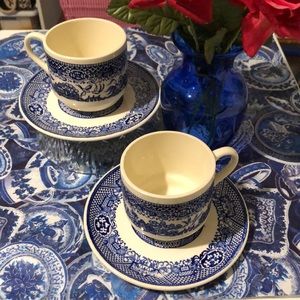 Vintage Blue Willow 2 Cup And Saucer Sets